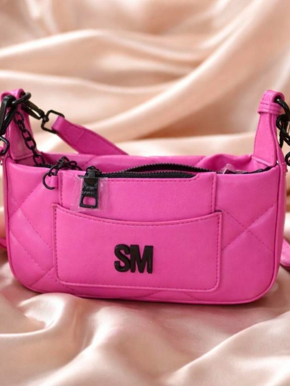 Hyper Pink Quilted Crossbody Bag